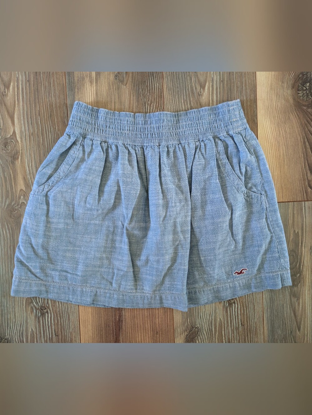 Hollister Heather Blue 100% Cotton Lined Pocketed Elastic Waist Mini Skirt Large